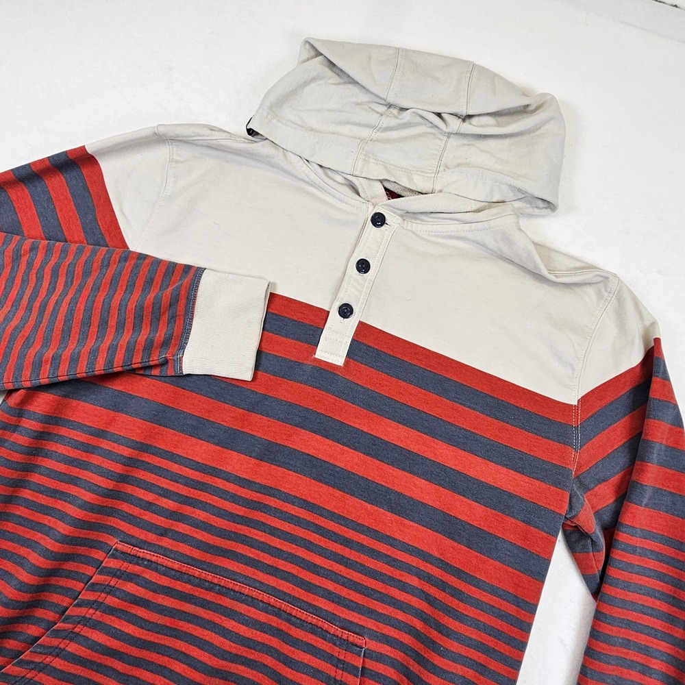 Vtg Y2k Quiksilver Mens XL Striped Henley Hoodie Long Sleeve Pullover Red Blue